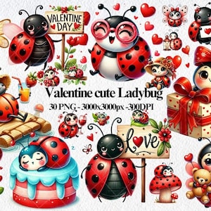 valentine ladybug clipart, cute ladybugs, love themed ladybugs, ladybug crafting set, valentine’s day clipart, adorable bug, valentine decor