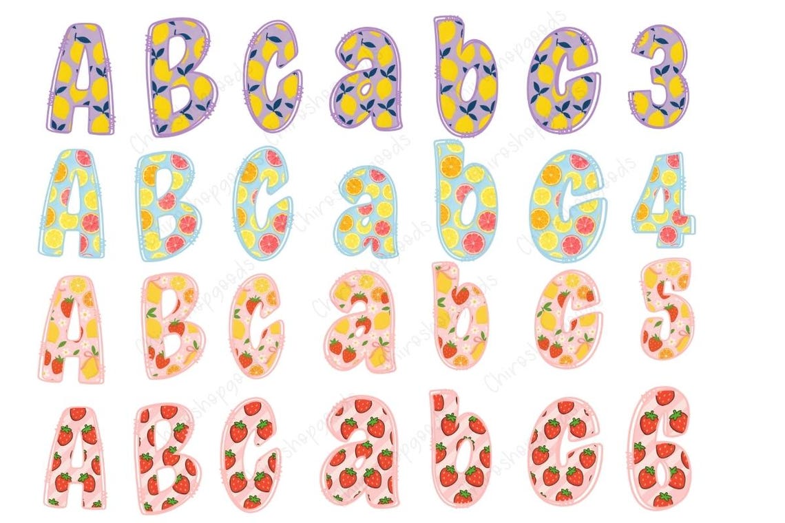 Watercolor Fruit Alphabet Clipart: Summer Letters & Numbers (PNG Bundle ...