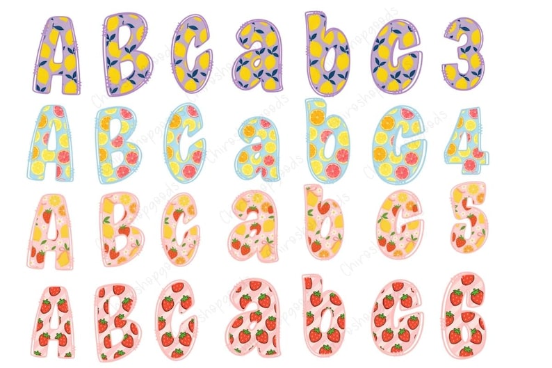 Watercolor Fruit Alphabet Clipart: Summer Letters & Numbers (PNG Bundle ...