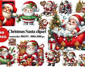 Watercolor Santa Clipart: Festive Christmas Designs (Digital Download)