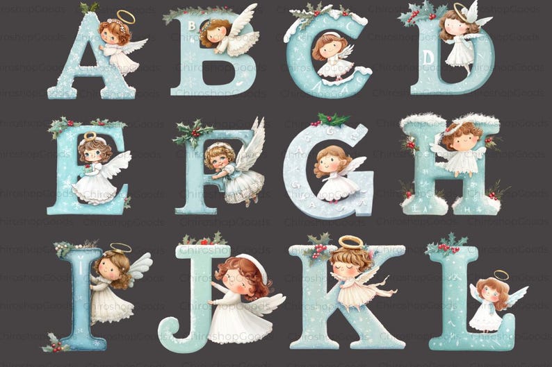Christmas Angel Alphabet Clipart: Snowy Letter Set (digital Download ...