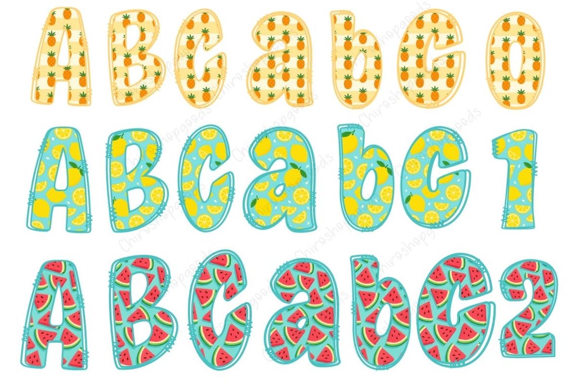 Watercolor Fruit Alphabet Clipart: Summer Letters & Numbers (PNG Bundle ...