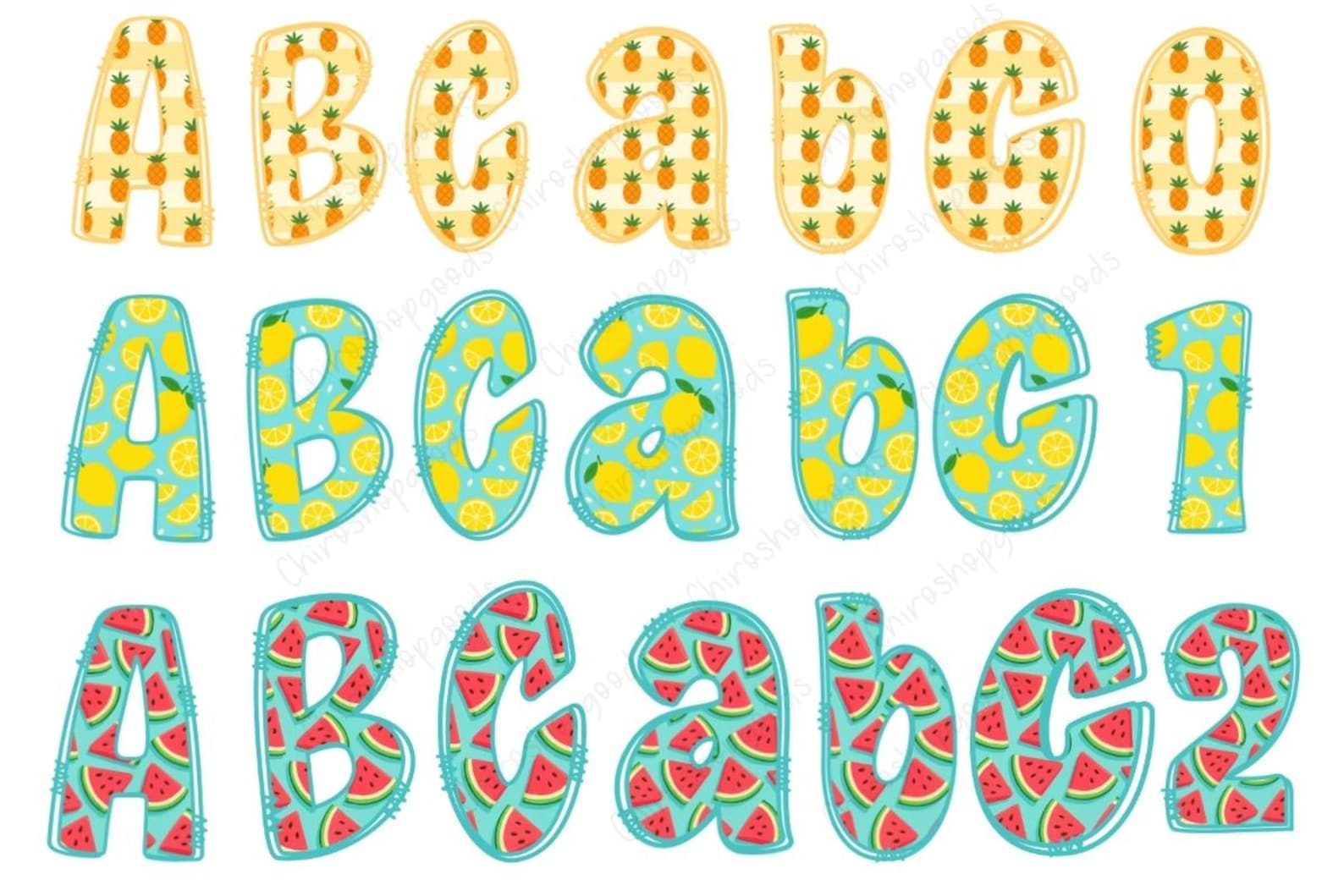 Watercolor Fruit Alphabet Clipart: Summer Letters & Numbers (PNG Bundle ...