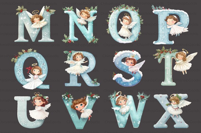 Christmas Angel Alphabet Clipart: Snowy Letter Set (digital Download ...