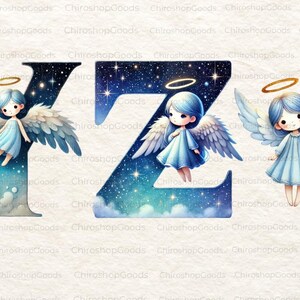 Angels Alphabet Watercolor Clipart: Celestial Starry Letters (PNG ...