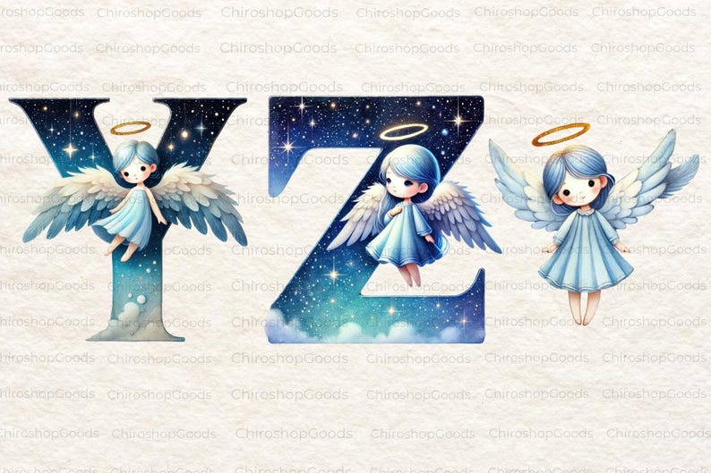Angels Alphabet Watercolor Clipart: Celestial Starry Letters (PNG ...