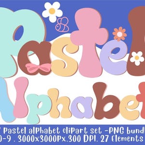 Alfabeto Pastel Clipart PNG Bundle, Letras Coloridas Bonitas A-Z a-z 0-9, Download Digital 300 DPI, Clip Art de Fonte Kawaii para Artesanato Infantil