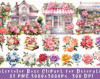 Watercolor Rose Clipart Bundle: Floral Wedding Invitation Graphics (Digital Download)