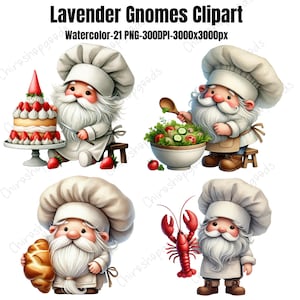 Chef Gnomes Watercolor Clipart: Kitchen PNG Bundle (Digital Download)