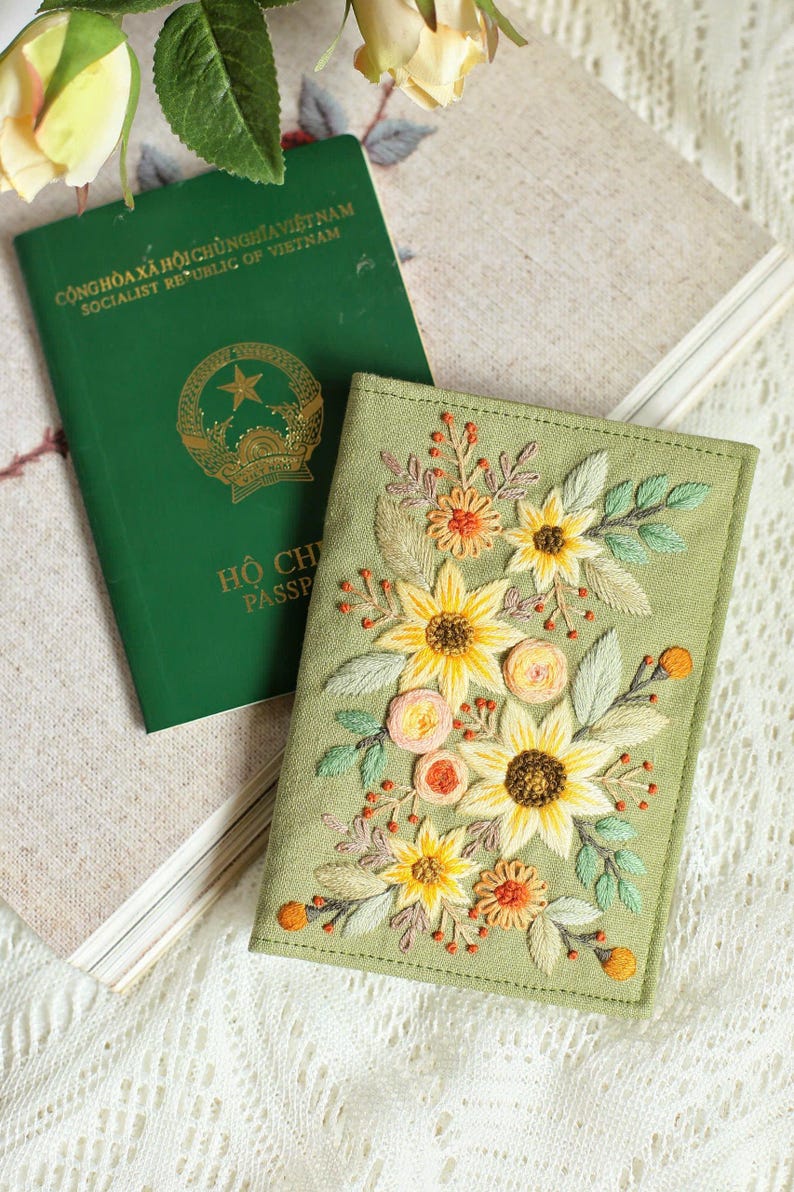 Pink Floral Jute Passport Cover