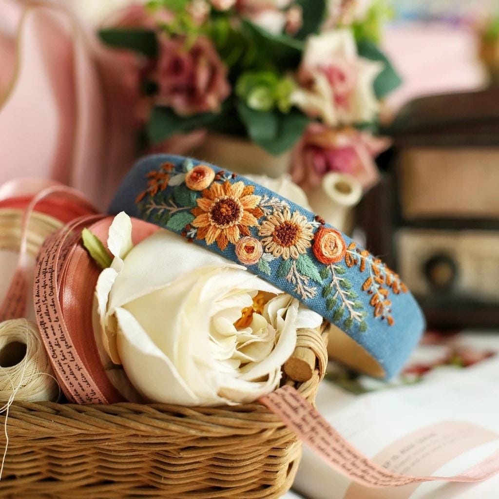 Boho Floral Embroidered Headbands set FCHB7954-Folk-Floral--2.jpg main image 3