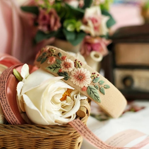 Floral Embroidered Headbands, Boho Hair Accessories, Vintage  display picture 1