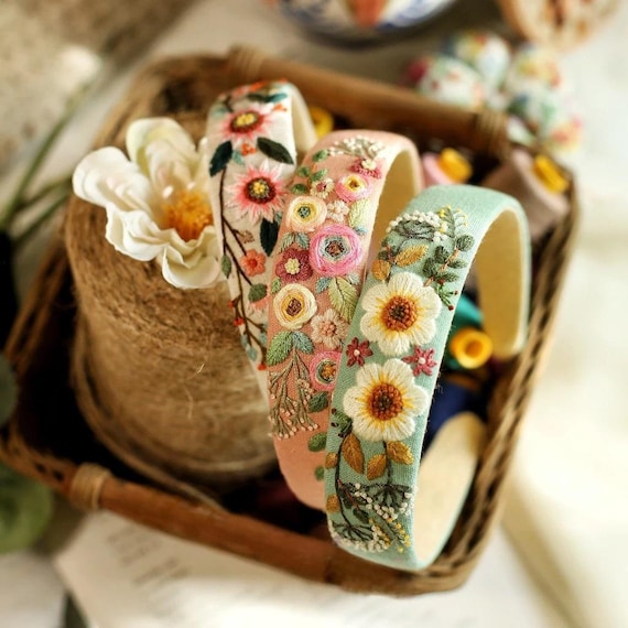 Floral Embroidered Headbands, Boho Hair Accessories, Vintage  display picture 3