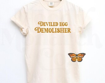 Rolig Deviled Egg-t-shirt, Deviled Egg Demolisher, Holiday Dinner-tröja, Christmas Thanksgiving-tröja, present till Deviled Egg-älskare