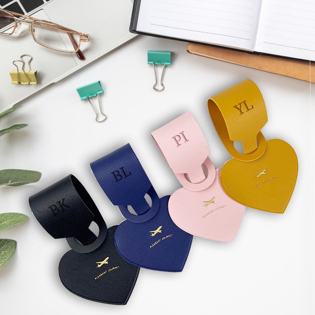Personalized Leather Luggage Tag - Custom Travel ID Tag for Couples - Beautiful Wedding Gift