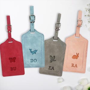 Custom Leather Luggage Tag - Engraved Initials Travel Tag - Personalized Monogram Suitcase Identifier