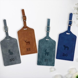 Personalized Leather Luggage Tag, Engraved Name Initials Luggage Tag, Custom Luggage Tag, Monogram Suitcase Tag