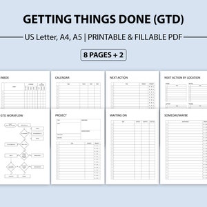 Getting Things Done GTD Printable Insert Bundle, Task Management System, Organize Tasks, Goal Tracker Project David Allen