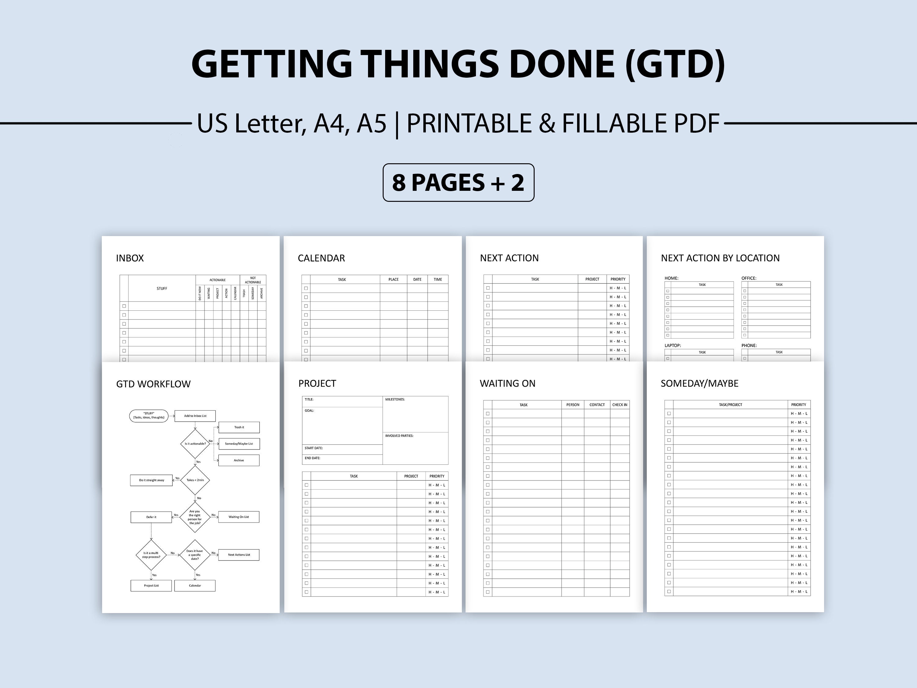 Gtd Summary.pdf GTD Printable Insert Bundle, Task Management, Goal Tracker (PDF) - Etsy