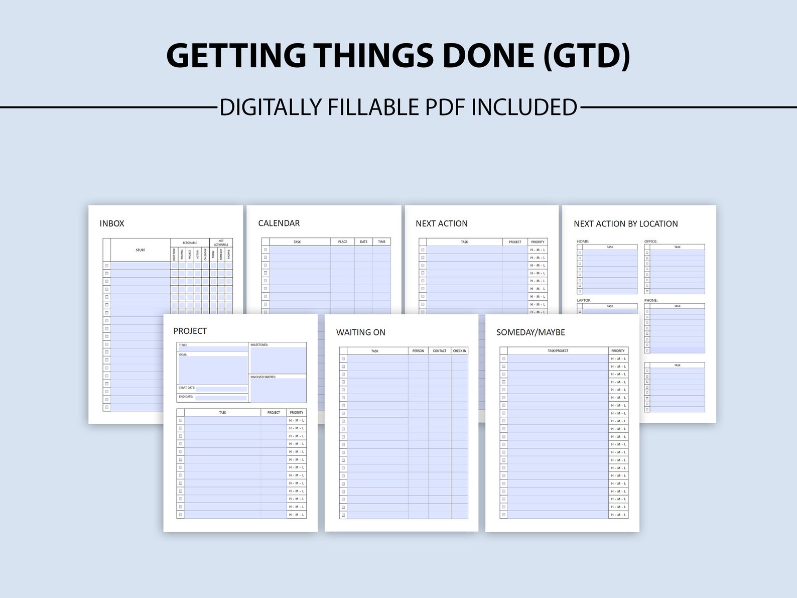 GTD Printable Insert Bundle, Task Management, Goal Tracker (PDF) - Etsy