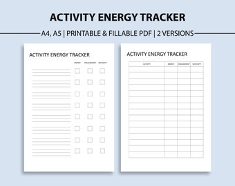 Activity Energy Tracker: Printable Time Management Worksheet (PDF)