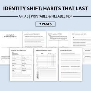 Atomic inspired Habits Identity Shift Worksheet | Build Lasting Habits | Positive Change & Personal Growth |  James Clear
