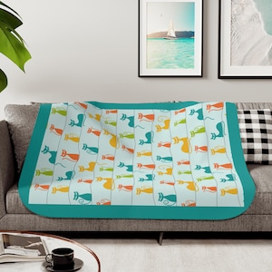 Atomic Cat Sherpa Blanket, Mid Century Modern, Atomic Cat,Mid Century Bedding,Quirky Kitsch,Atomic Starburst,Sputnik Designs,Black Cat Retro
