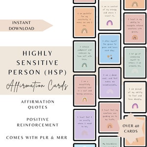 Highly Sensitive Person (HSP) Affirmation Cards, PLR re-sell rights, adhd, self love, self care, lead magnet, coaching, mental health MRR.