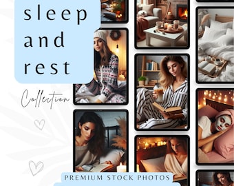 Sleep and Rest Stock Photos, Minimalist Calming Faceless Photos, PLR Neutral Aesthetic Photos, Faceless Reels, Digital Marketing Photos.