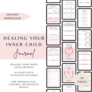 May include: A digital printable journal for healing your inner child. The journal has 62 pages with activities included. It is for personal use, coaches, or business resale.