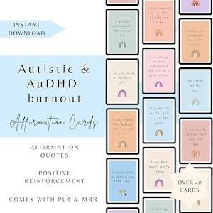 Könnte beinhalten: Digitale Affirmationskarten für Autismus und AuDHD Burnout. Die Karten enthalten positive Verstärkungszitate und Affirmationszitate. Die Karten sind als Sofort-Download verfügbar und enthalten über 40 Karten.