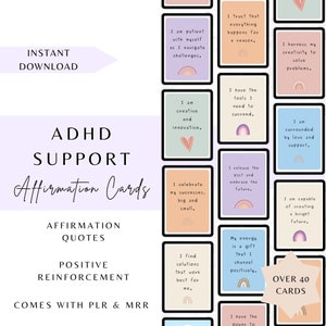 Carte di affermazione ADHD, autostima, flash card con citazione positiva, carte di affermazioni, fiducia, cura di sé, PLR, Master Resell Rights, ADHD