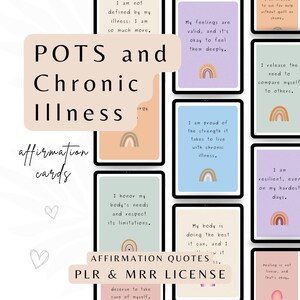 POTS & Chronic Illness Affirmation Cards PLR, Self-Care, Resilience, Affirmation Cards, PLR Re-sell Rights and Licensing, Chronic Illness.