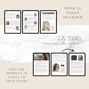 May include: A digital product mockup showing a set of pages with text and images. The pages are designed to be edited in Canva. The text on the mockup reads "Over 50 Pages Included" and "Fully Editable. Change fonts, colours and more!"