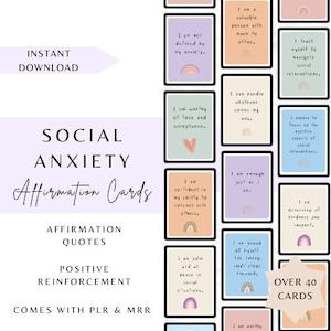 Cartes d'affirmation d'anxiété sociale, estime de soi, cartes flash de citations positives, cartes d'affirmations, confiance en soi, soins de soi, DPP, Master Resell