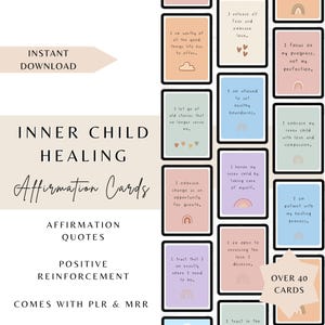 Inner Child Healing Affirmation Cards, RSD PLR doorverkooprechten, ADHD, zelfliefde, zelfzorg, magneet, coaching, geestelijke gezondheid