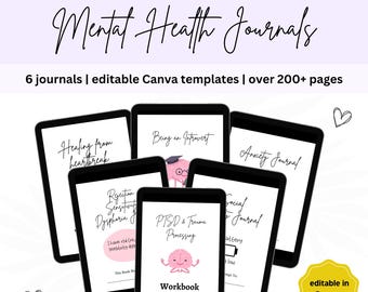 Bundle of Mental Health Journals, PLR, wellness, ebook, workbook, self-help, coaching resources, self improvement. eBook bundle, DFY resell.