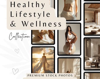 Healthy Lifestyle and Wellness Stock Photos | MRR & PLR | Holistic Coach Stock Images | Beige Minimalist Aesthetic | DFY Health eBook Photos