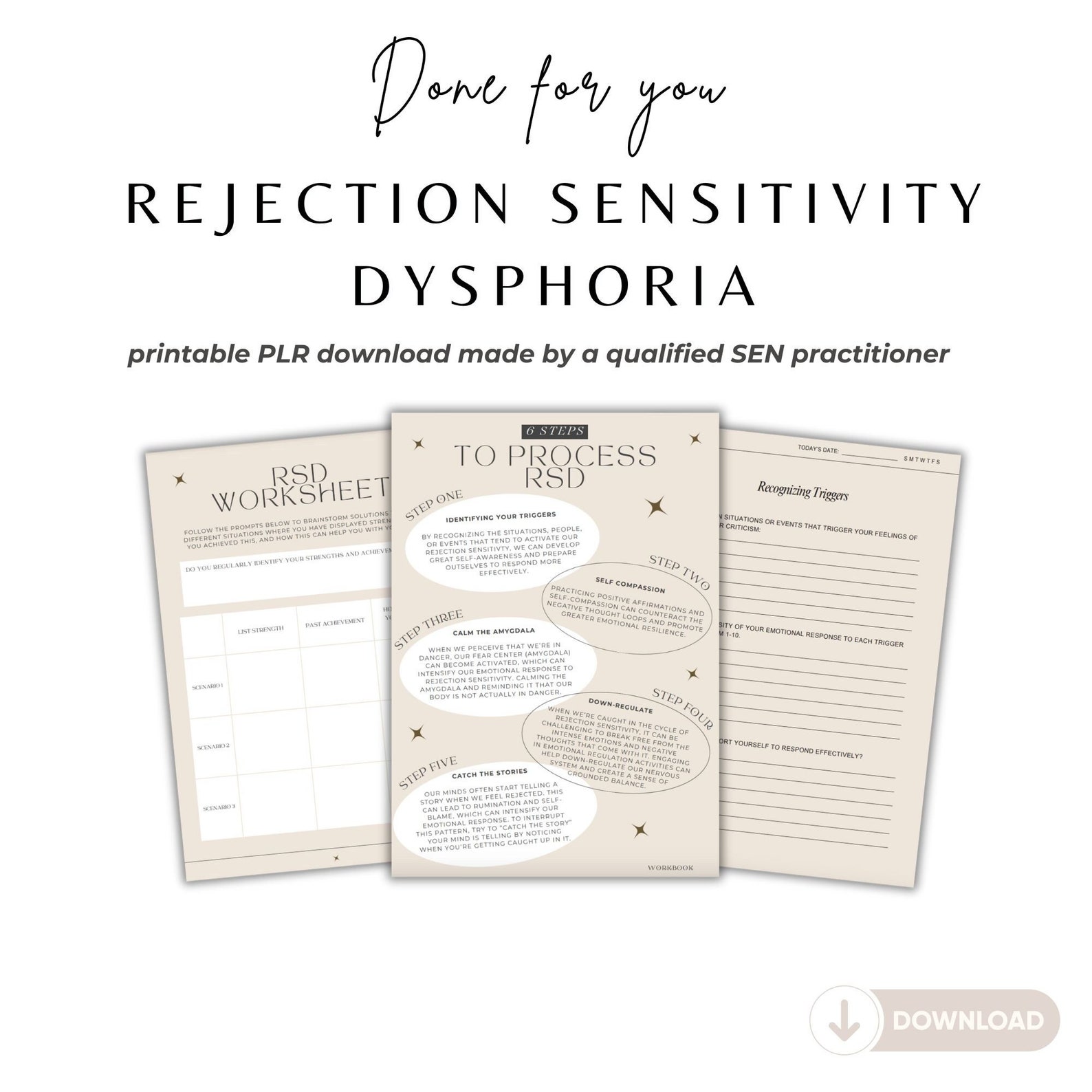 Processing RSD (rejection Sensitivity Dysphoria) Worksheets, Full PLR ...