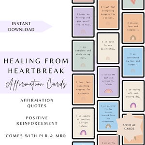 Affirmatiekaarten genezing van liefdesverdriet, PLR, zelfliefde, zelfrespect, bevestigingskaarten, PLR doorverkooprechten en licenties, PLR Heartbreak