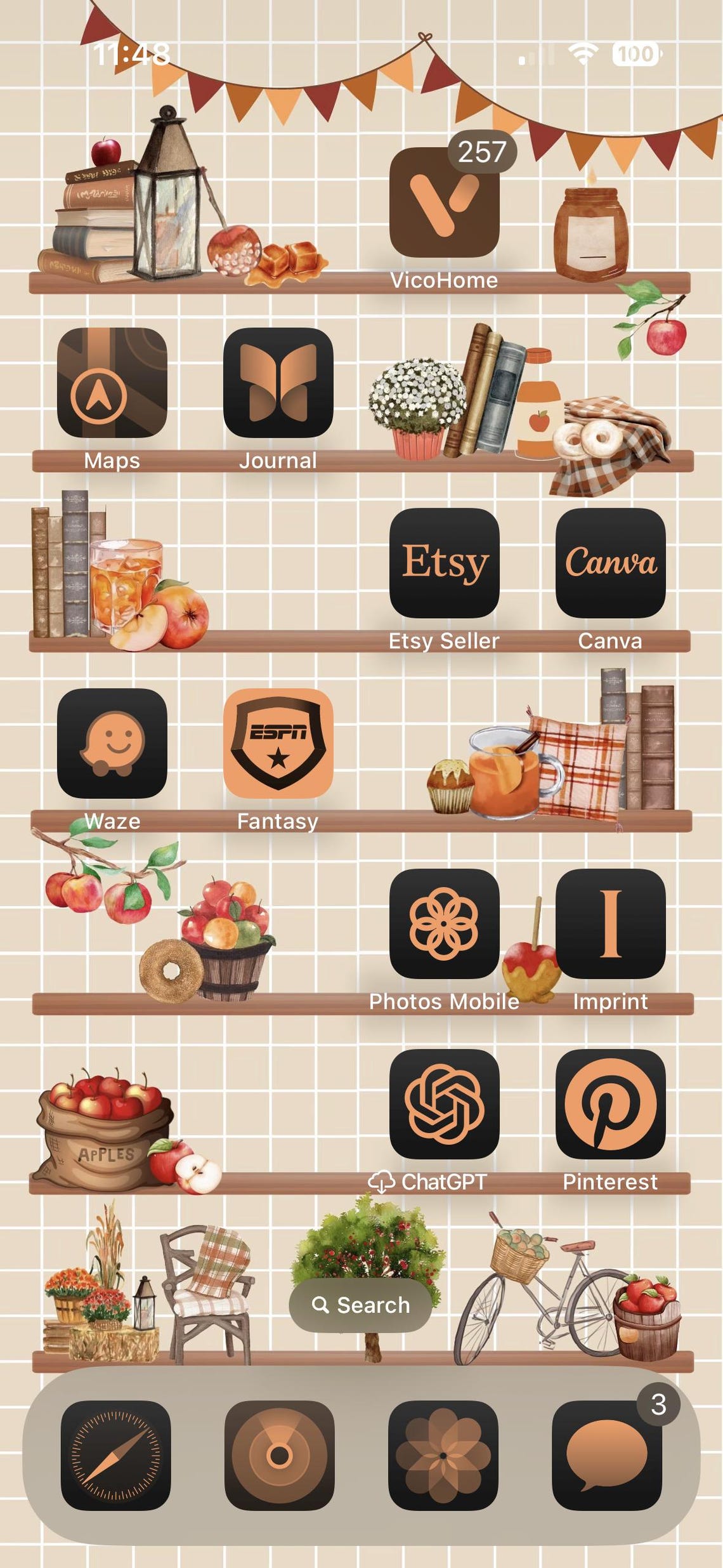 Apple Orchard Bookshelf Wallpaper for iPhone Ios 18 *digital Download ...