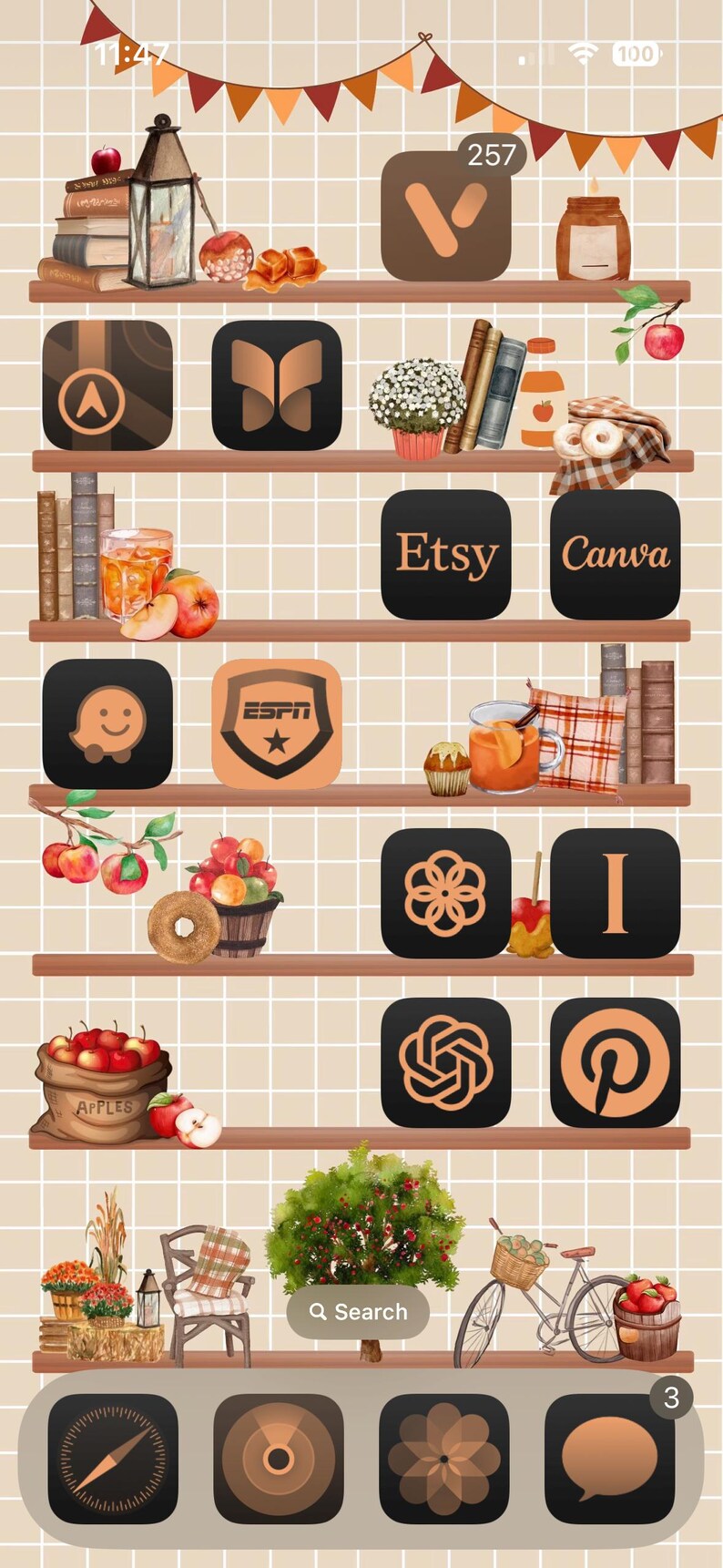 Apple Orchard Bookshelf Wallpaper for iPhone Ios 18 *digital Download ...