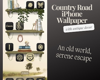Country Road Bookshelf Wallpaper for iPhone iOS 18 *digital download*