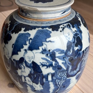 19th Century Mid Qing Dynasty Jar with Figure and Qilin Design