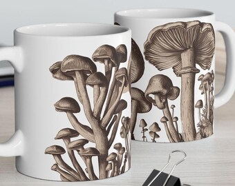 Vintage Mushroom Mug, Fungi Forest Coffee Mug, Nature Lover Gift, Botanical Tea Cup, Retro Kitchen Decor, Mushroom Lover Gift