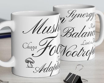 Mushroom Coffee Mug, Holistic Health Coffee Cup, Mushroom Lover Gift, Nature Lover Gift, Botanical Tea Cup, Fancy Mug Decor