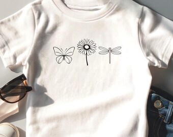Daisy Flower Toddler T-Shirt, Cute Flower Tee for Kids, Butterfly Graphic Tee, Summer Garden Shirt, Kids Boho Outfit, Nature Inspired Shirt