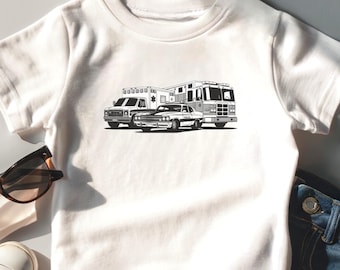 Vintage Emergency Vehicles Toddler T-Shirt, Retro Rescue Vehicles Kids Tee, Boys and Girls Rescue Vehicles, 80s Style Halloween Shirt