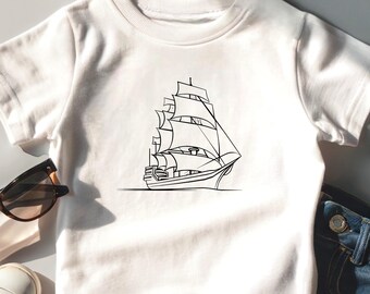 Pirate Ship Toddler T-Shirt, Vintage Boat Graphic Tee, Retro Adventure Shirt for Kids, Boys and Girls Ocean Top, Cute Sailor Halloween Gift