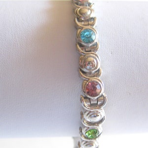 Tennis Bracelet Jeweled Multi Colored Silver Tone Vintage image 3